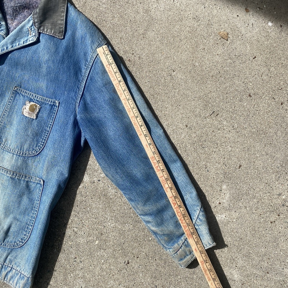 Vintage Carhartt Denim Barn Jacket Coat 70s Faded DIstressed Sz 44 Large - Picture 6 of 11